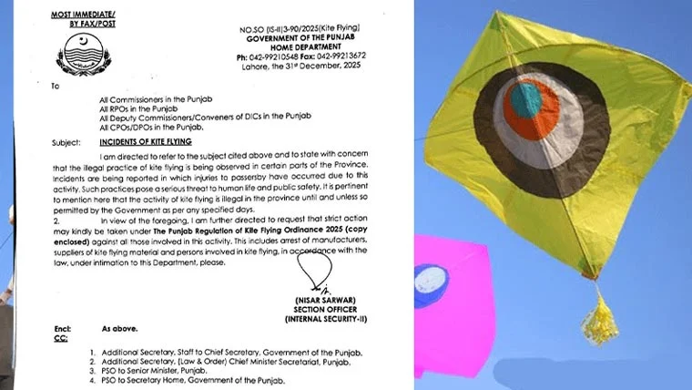 محکمہ داخلہ پنجاب کی پتنگ بازی کی ممانعت پر عملدرآمد کی ہدایات جاری